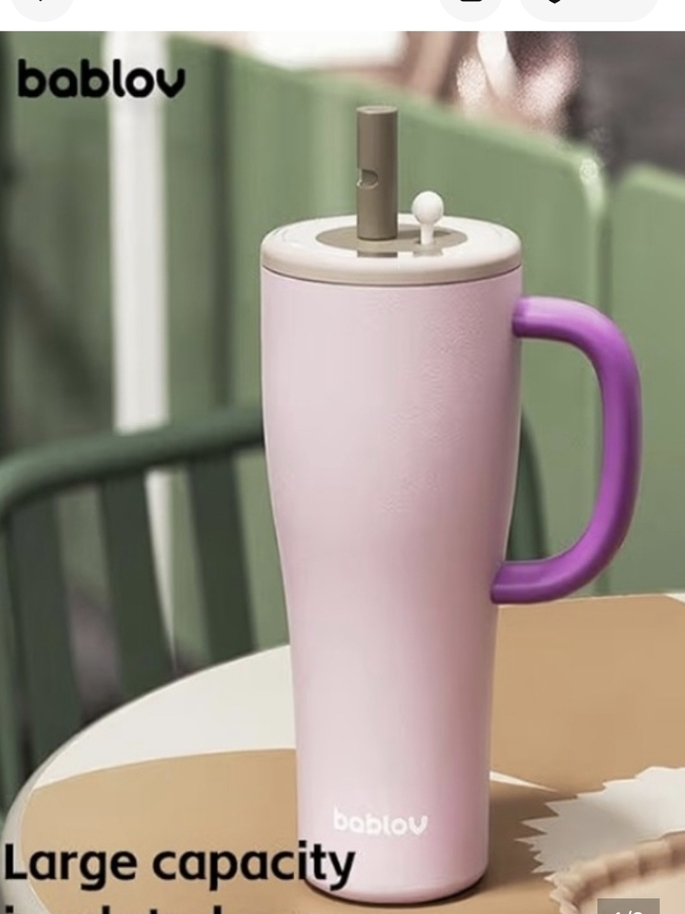 Pink Travel Mug with Purple Handle